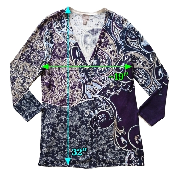 Chico's Royal Scroll Purple Luxe Long Open Front Cardigan Boho Paisley Layering - Picture 3 of 8